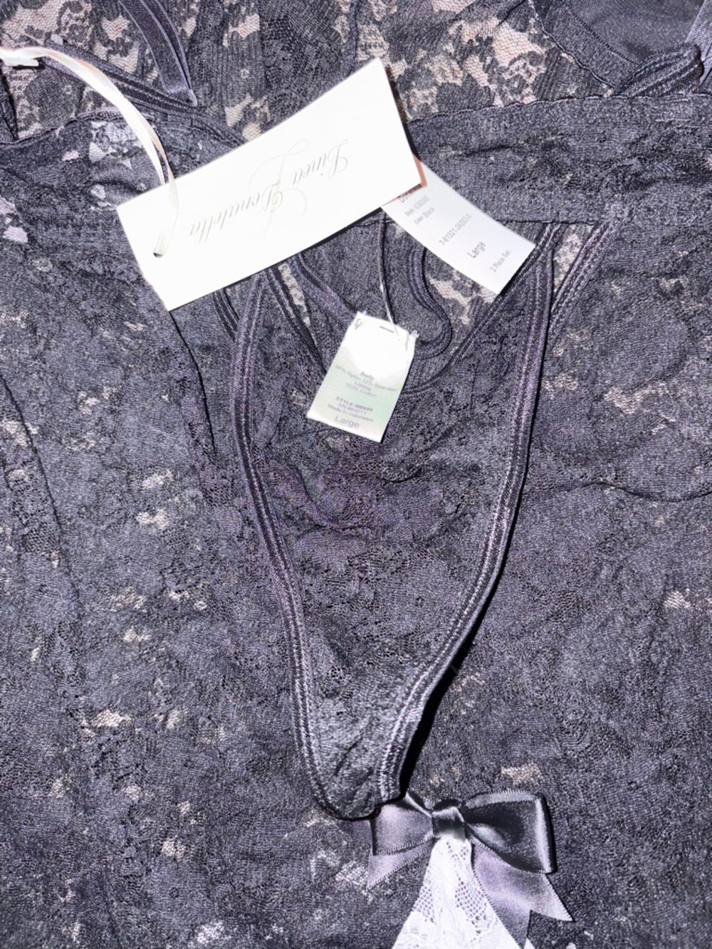 2 PIECE SET Linea Donatella Black Lace Chemise with White Trim - Picture 3 of 3